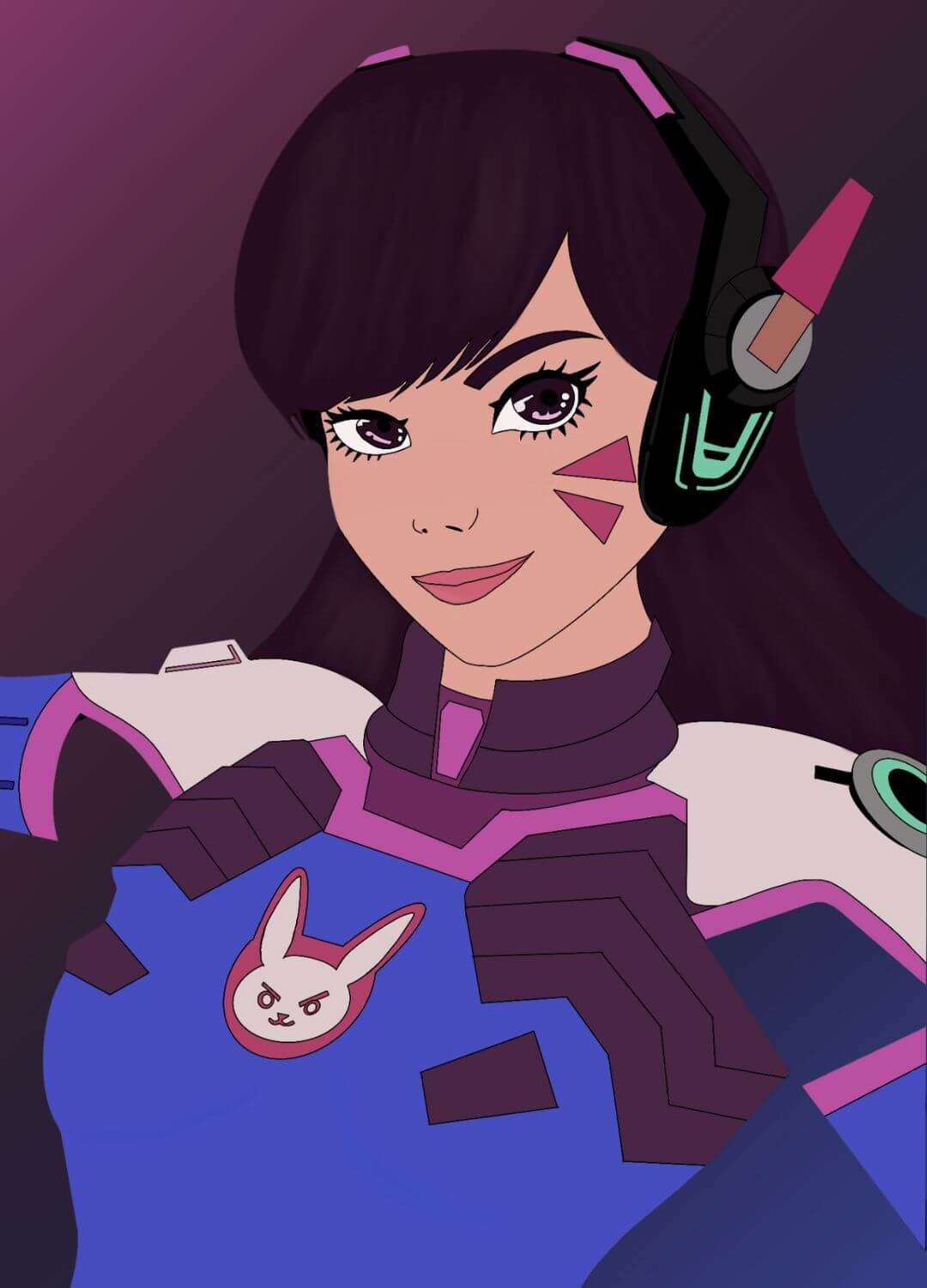 Digital art of a gaming girl wearing a black headset and makeup